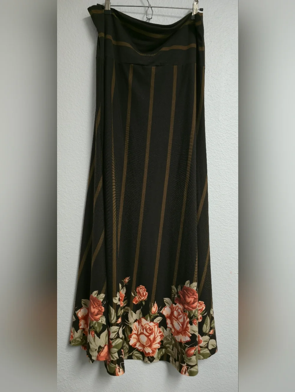 Lularoe BROWN Maxi Skirt with Rose Border - Picture 1 of 5